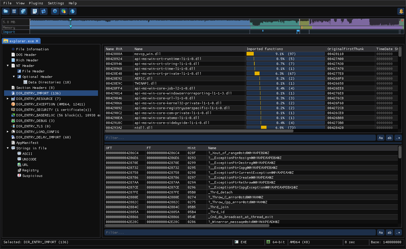 Import view: modules above, functions below