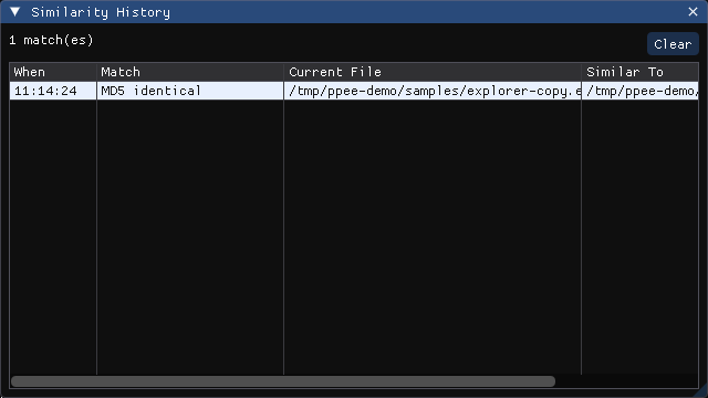 Similarity history window