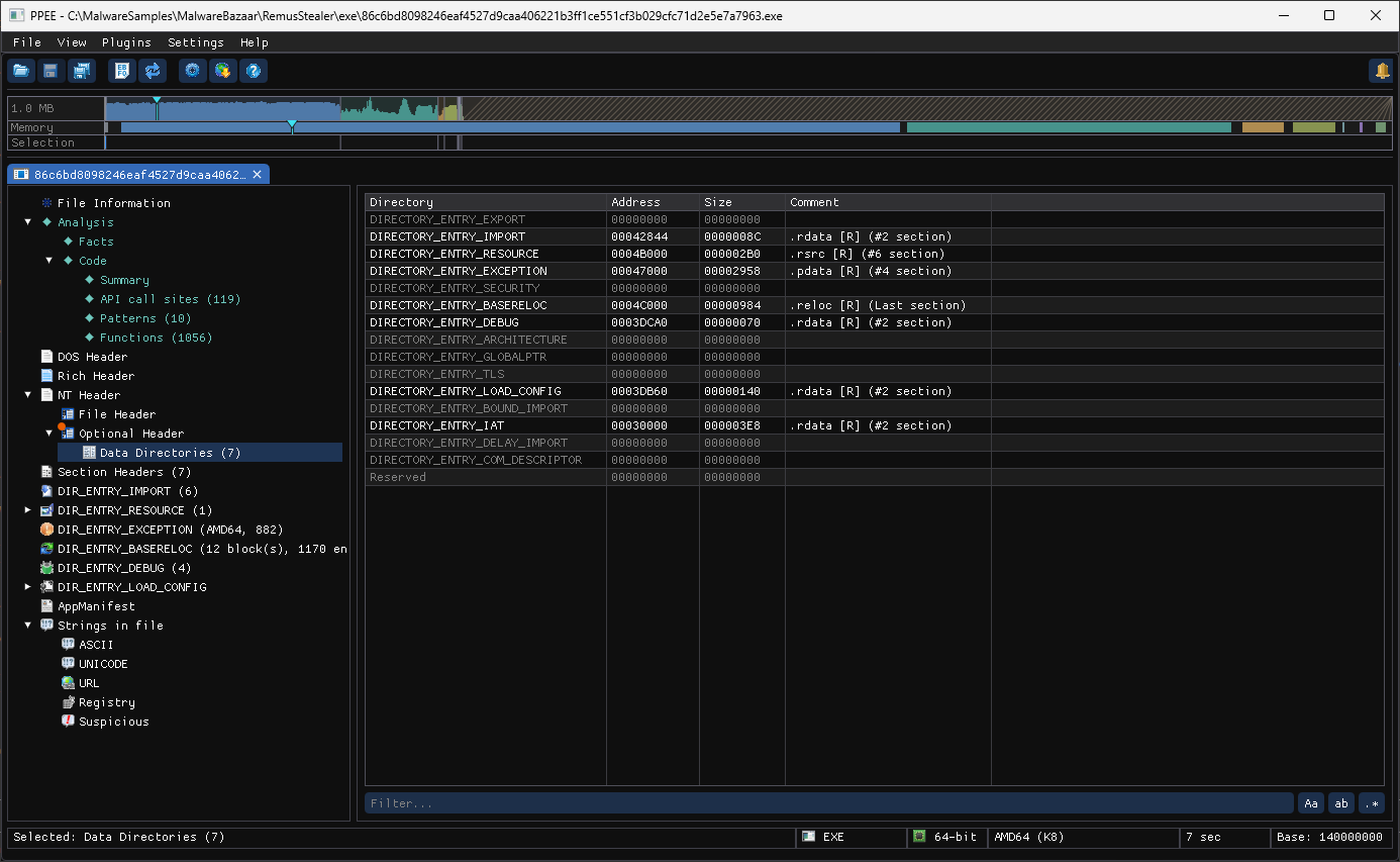 Data Directories: seven present, no Security and no TLS