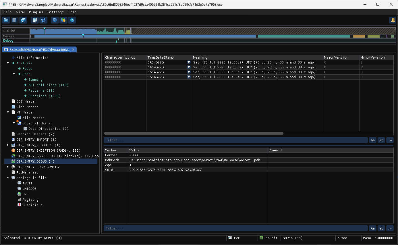 CodeView record: C:\Users\Administrator\source\repos\actami\x64\Release\actami.pdb